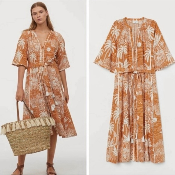 H&M bohemian woman’s dress. Tropical- linen-blend Bohemian summer - Picture 6 of 9